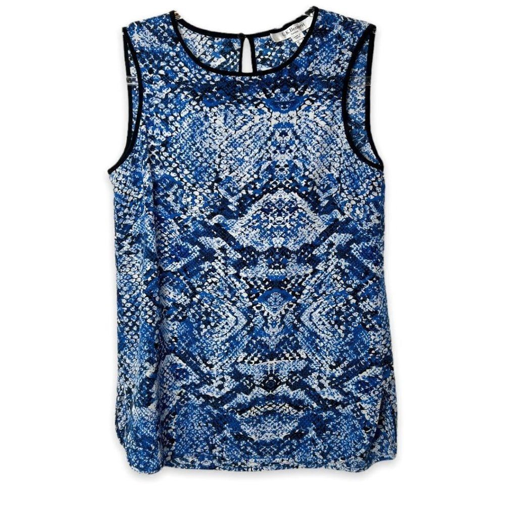 L.K. Bennett Women's Silk Blue White Snake Print Sleeveless Blouse Size 2